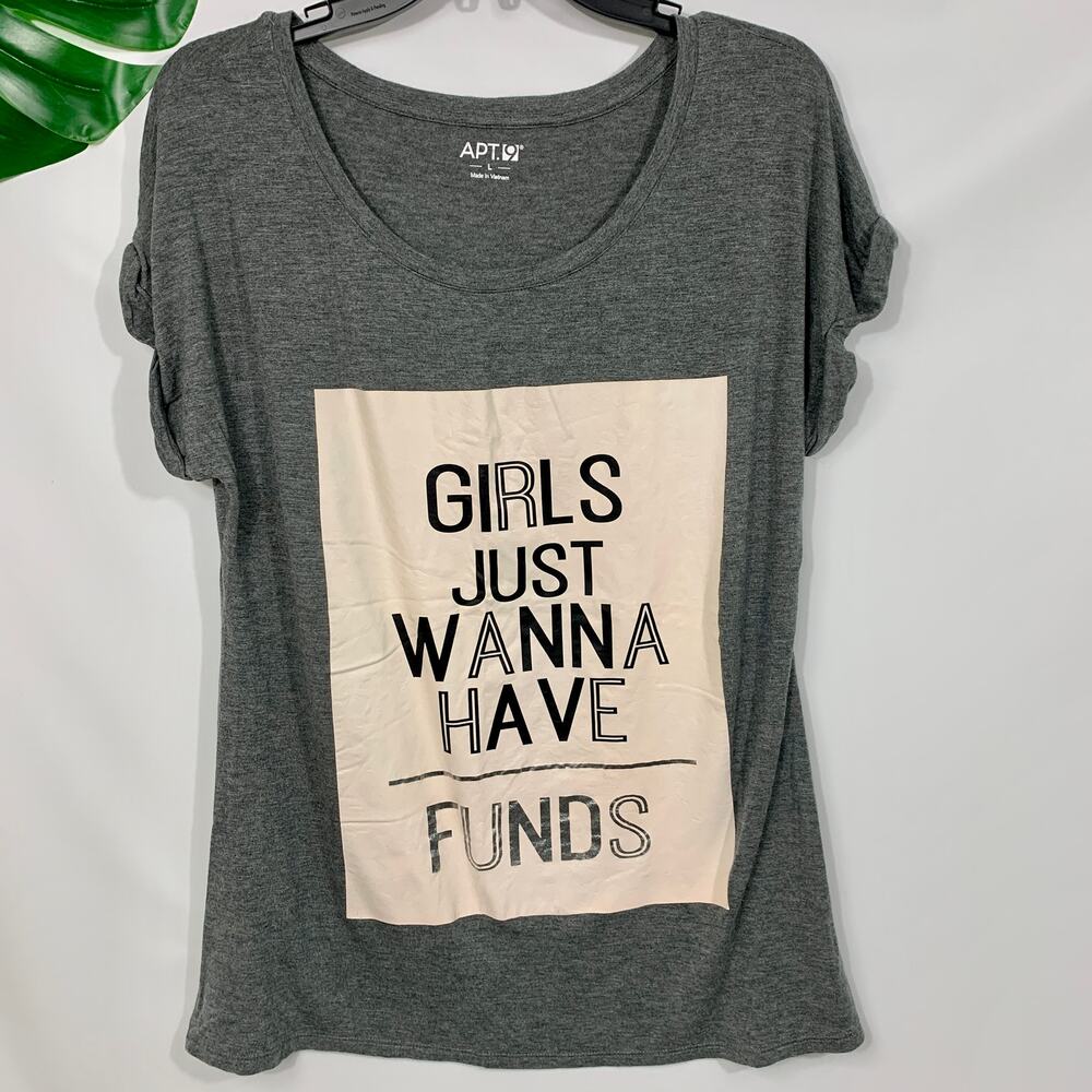 "Girls Just Wanna Have Funds" T-Shirt Logo Graphic Short Sleeve Top Size Large